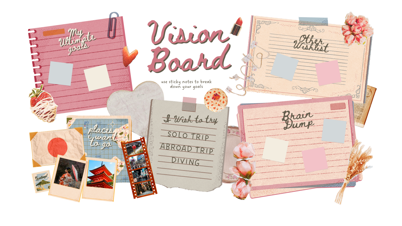Pink Beige Scrapbook Style Vision Board Whiteboard (1)