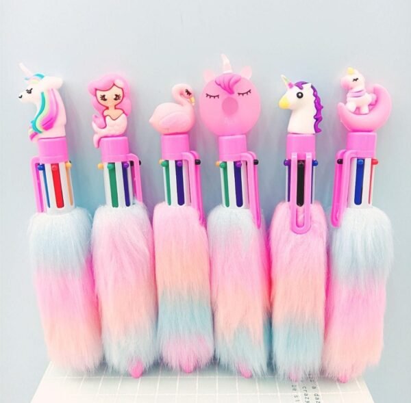 Multicolor unicorn plush ballpoint pens